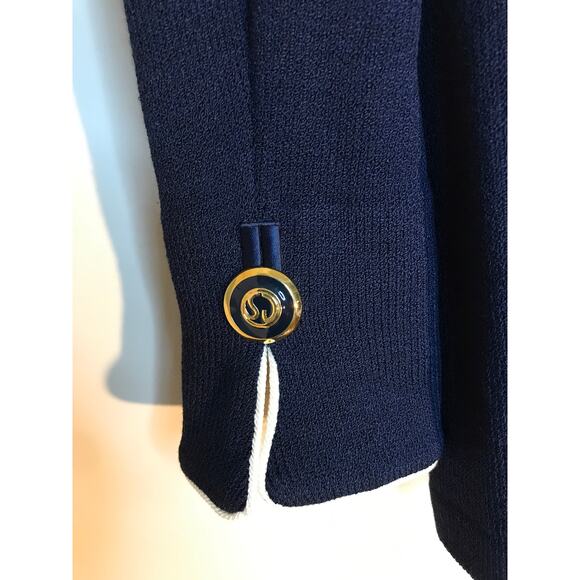 St. John Collection Santana Knit Colorblock Blazer 8 Navy Blue Ivory - Picture 6 of 13